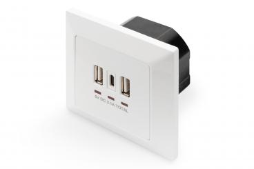 Socket with USB A & USB-C™ Ports, flush mounted 