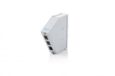 Fiber optic DIN rail splice distributor, angled, 6 SC DX/LC Quad, grey 