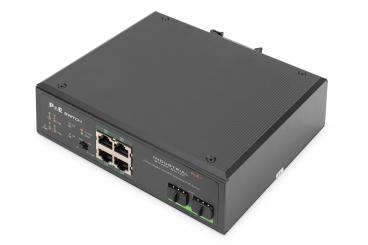 4 port Gigabit Ethernet network PoE switch, industrial, unmanaged, 2 SFP uplink 