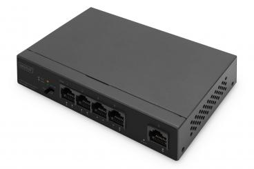4- Port Gigabit PoE Netzwerkswitch, Desktop, unmanaged, 1 Uplink Port RJ45, 60 W, af/at 